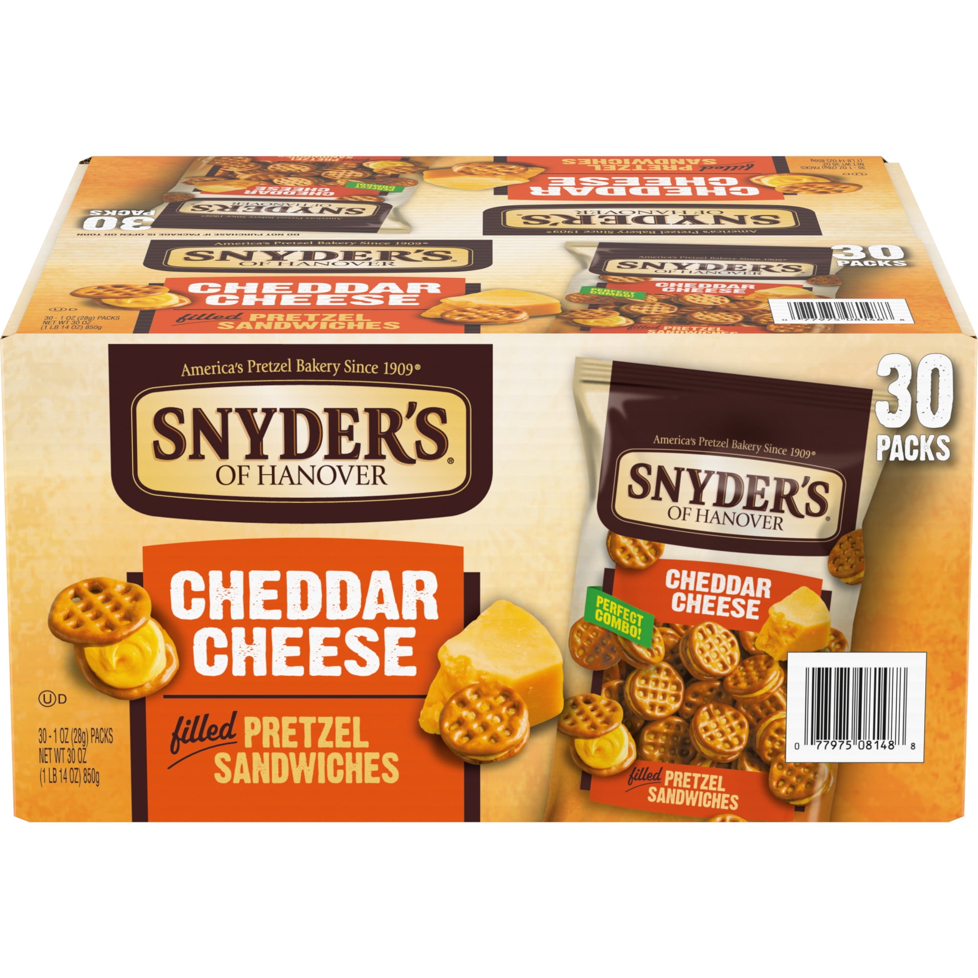 Snyder's of Hanover Pretzel Sandwiches, Cheddar Cheese, Snack Packs, 30 ...