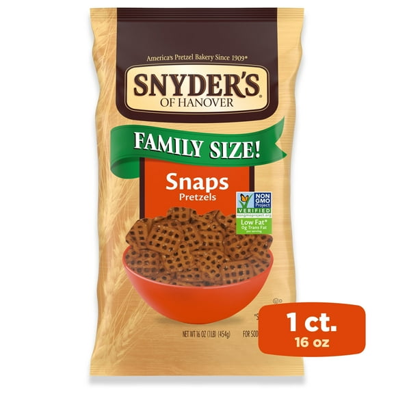 Snyder's of Hanover Pretzel Snaps, Family Size, 16 oz (Pack of 6)