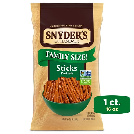 Snyder's of Hanover Pretzel Sticks, Family Size 16 oz (Pack of 6)