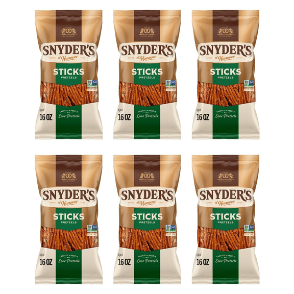 Snyder's of Hanover Pretzel Sticks, Family Size 16 oz (Pack of 6)