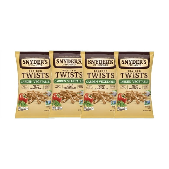 Snyder's of Hanover Pretzels Braided Twists, Garden Vegetable, Four 12 Ounce Bags