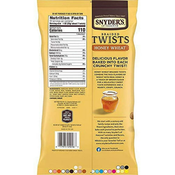 Snyder's of Hanover Pretzels Braided Twists, Honey Wheat, 12 Ounce Bags