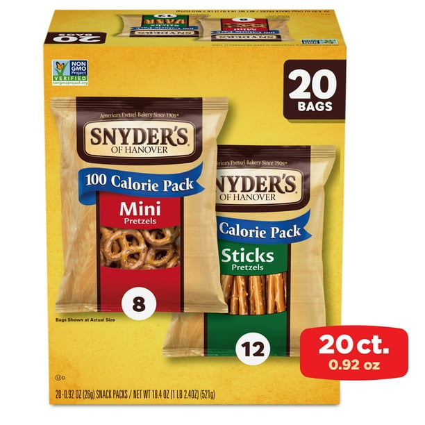 Snyder’s of Hanover Pretzels, Minis and Sticks 100 Calorie Packs, 20 Ct Variety Pack