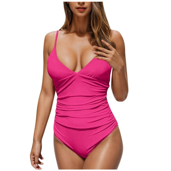 Snzhen One Piece Sexy Camisole Swimsuit For Women's Solid Color V-Neck Sleeveless Adjustable Strap Bathing Suit