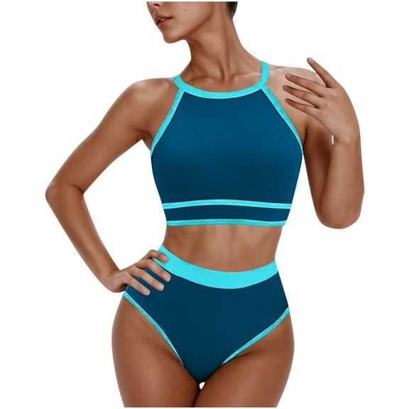Snzhen Women's High Waist Solid Color Bikini Swimsuit Conservative Two Piece Bathing Suit with Full Coverage