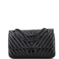 thumbnail image 1 of Pre-Owned CHANEL So Black Reissue 2.55 Flap Bag Chevron Aged Calfskin 225 By Rebag, 1 of 8