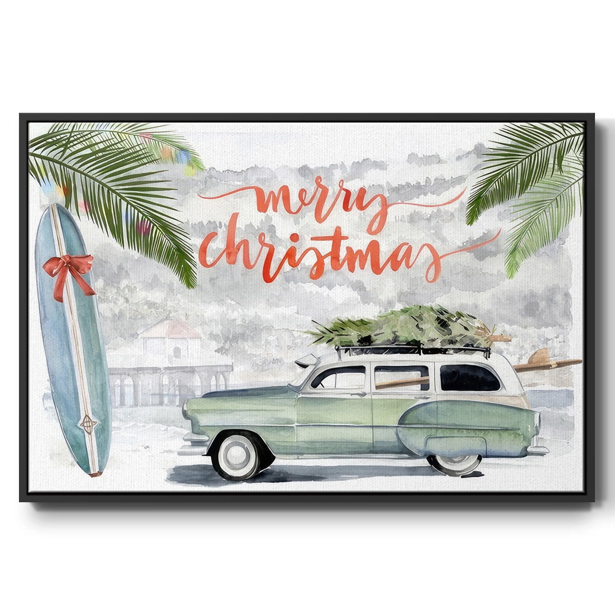 So Cali Christmas Collection A - Framed Gallery Wrapped Holiday Canvas - 17 x 25 - Black Frame