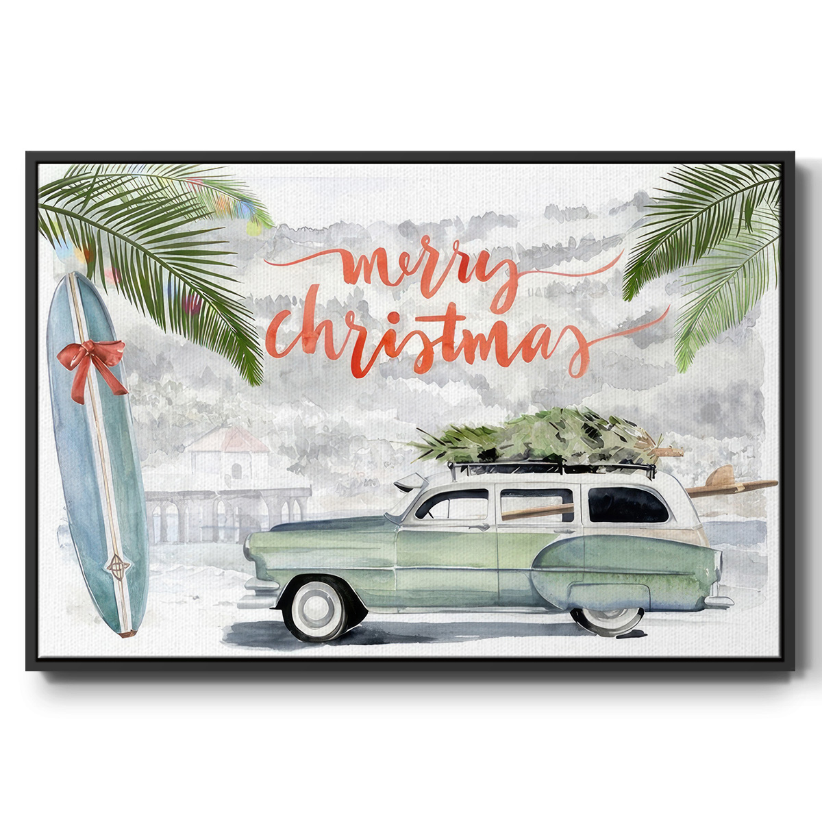 So Cali Christmas Collection A - Framed Gallery Wrapped Holiday Canvas - 25 x 37 - Black Frame