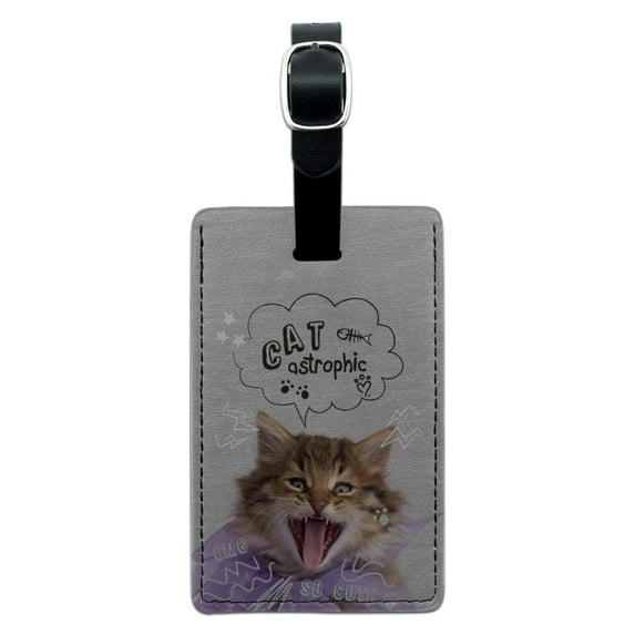 So Cute Cat Kitten Catastrophic Rectangle Leather Luggage Card Suitcase Carry-On ID Tag