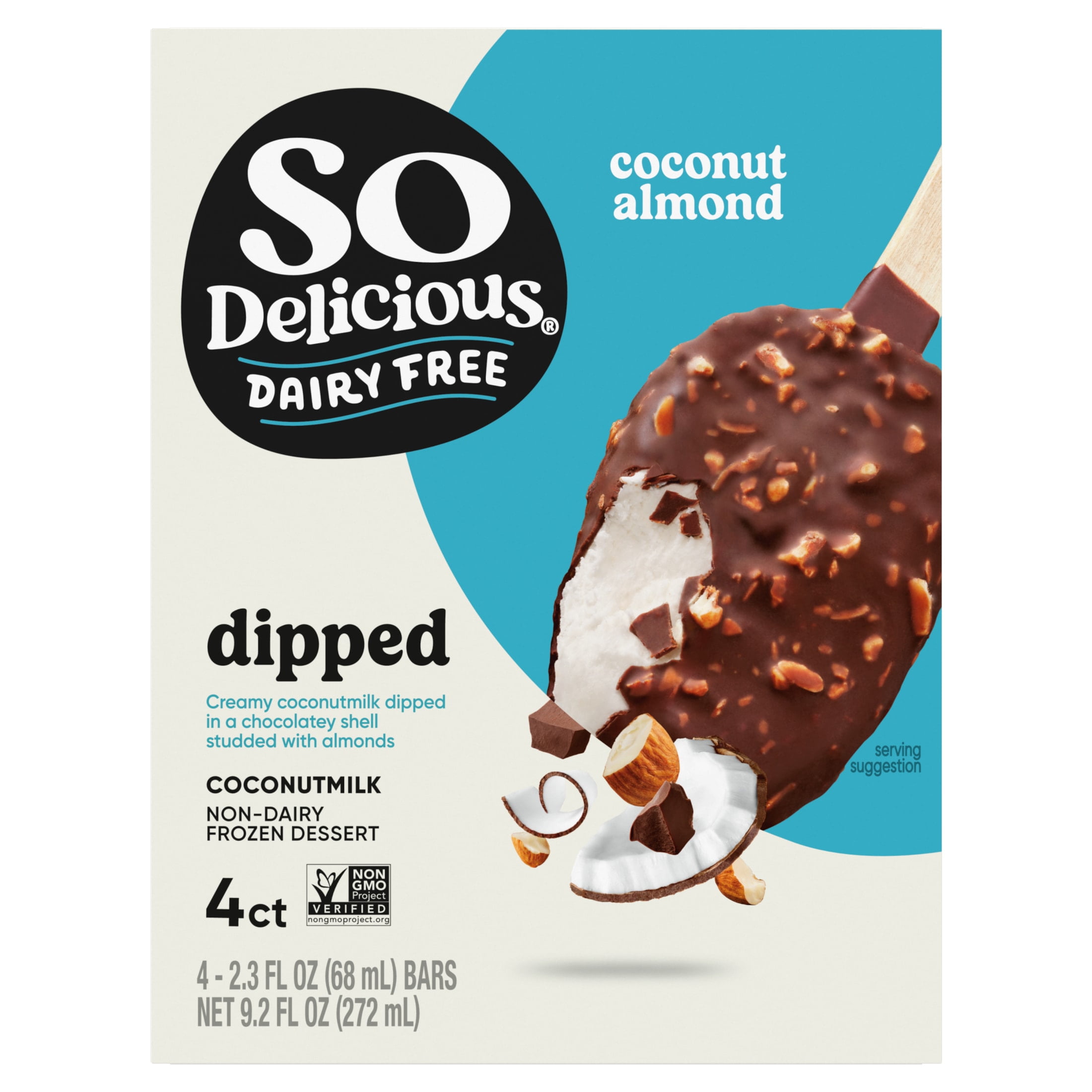 So Delicious Dairy Free Dipped Coconut Almond Coconut Milk Frozen Dessert Bar, 4 Count
