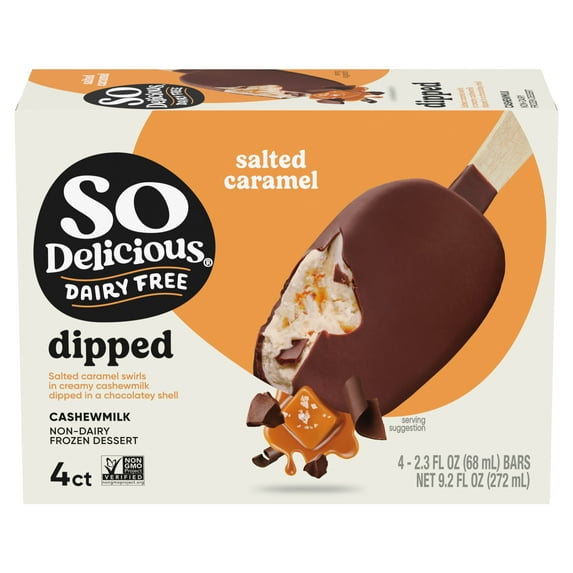So Delicious Dairy Free Dipped Salted Caramel Cashew Milk Frozen Dessert Bars, 4 Count