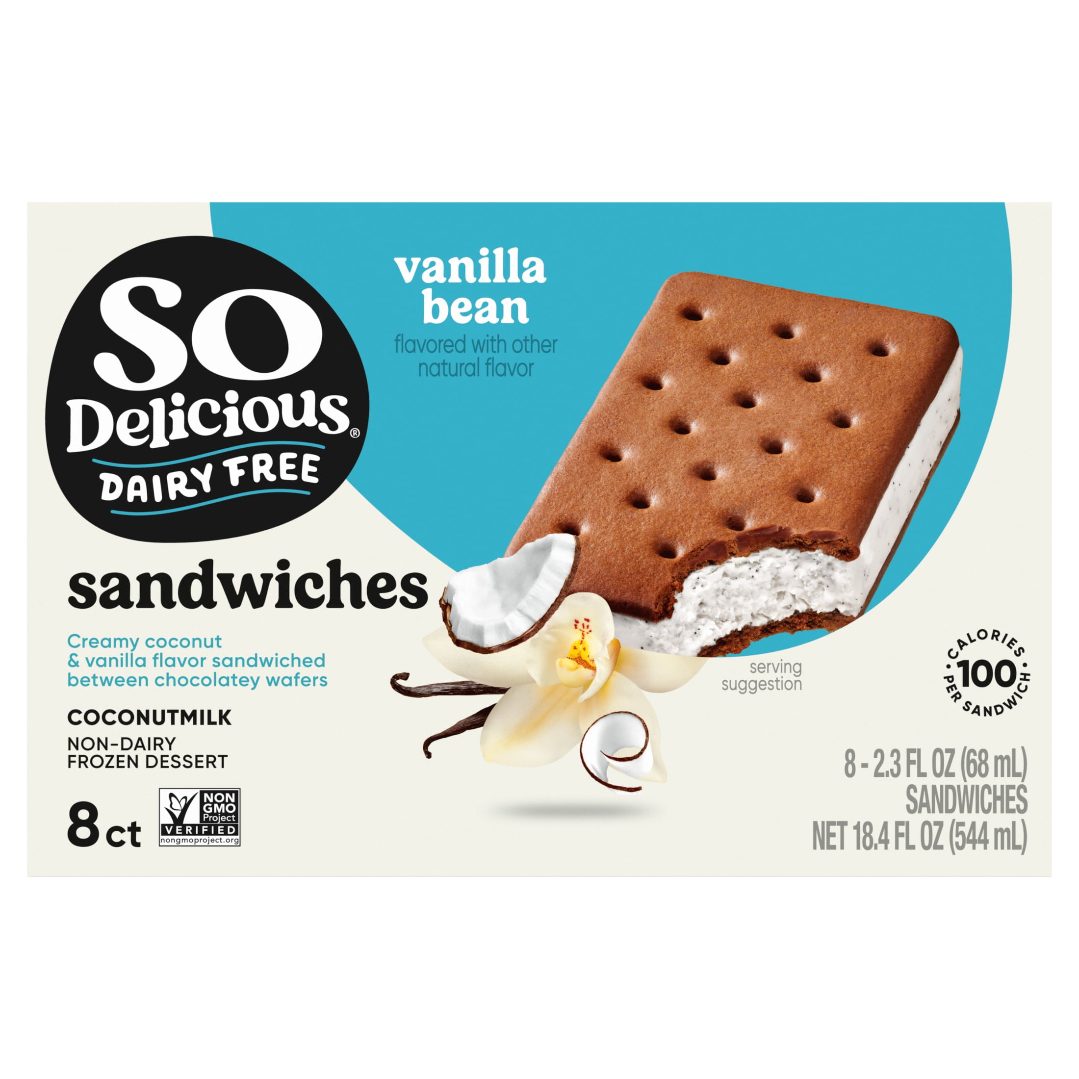 So Delicious Dairy Free Vanilla Bean Coconut Milk Frozen Dessert Sandwiches, 8 Count