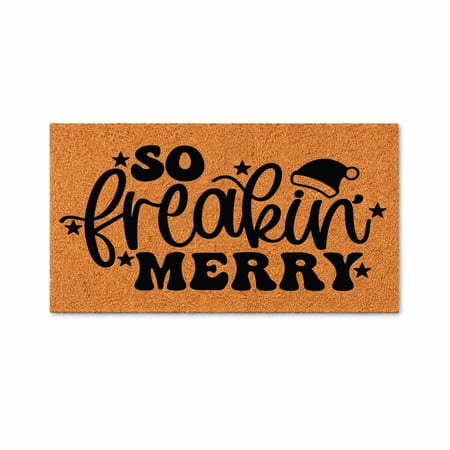 So Freakin Merry Doormat, Funny Christmas Welcome Mat, Holiday Front Door Rug, Santa Hat Stars Design 4541 (12x26 inches) 4541