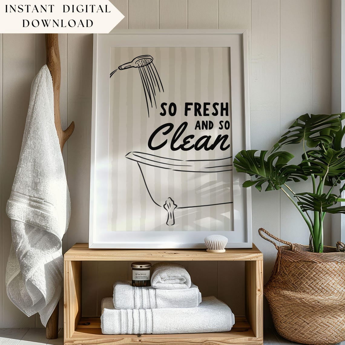 Cleanning Hand Sign So Fresh Clean Striped Hand Drawn Illustration Shower Music Wall Art ...