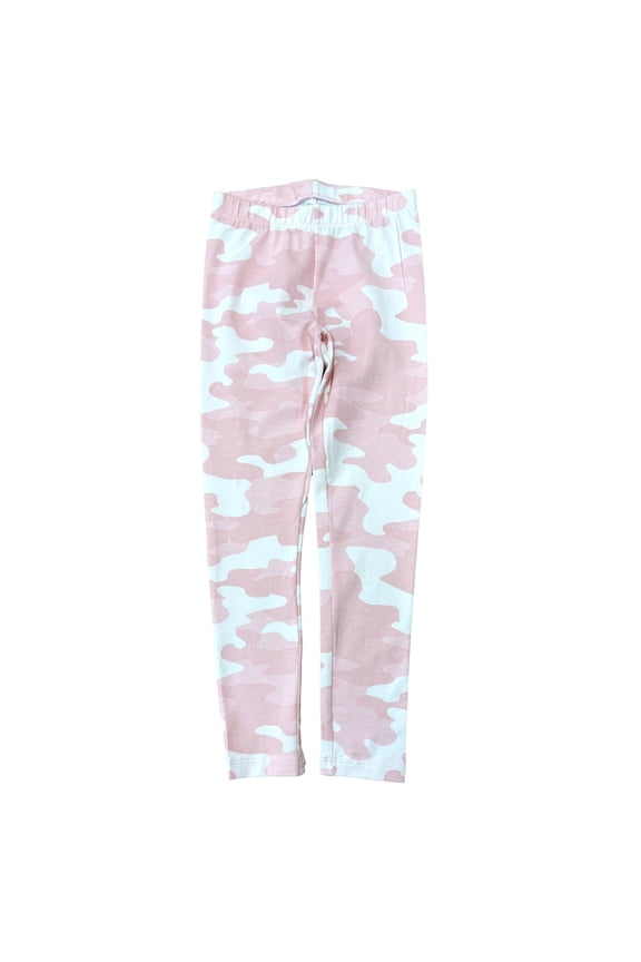 Girls Light Pink & Cream Camo Print Leggings Stretchy Pants Small (7)