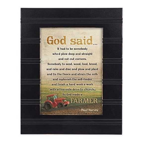So God Made a Farmer Red Tractor Black 8 x 10 Sentimental Framed Art Plaque - Holds 5x7 Photo
