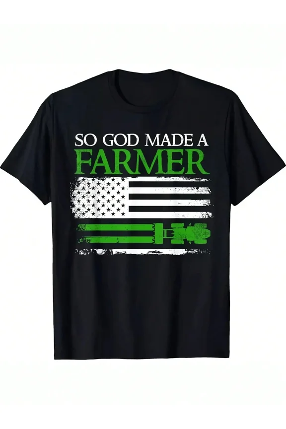 So God Made a Farmer T-Shirt Patriotic American Flag Tractor Graphic Tee Men's Rural Agriculture Country Life Apparel Retro Distressed Style