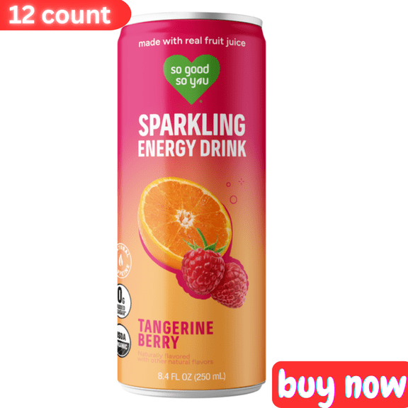 So Good So You Tangerine Berry Organic Sparkling Energy Drink 8.4 fl oz, 12 Pack Natural Energy Boost