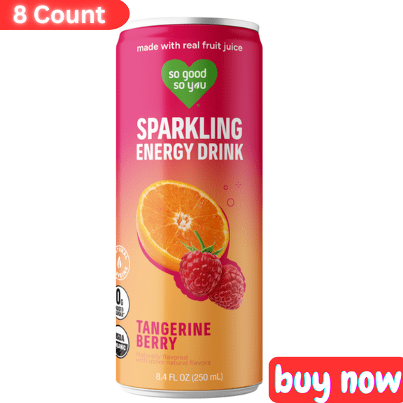 So Good So You Tangerine Berry Organic Sparkling Energy Drink 8.4 fl oz, 8 Pack Natural Energy Boost