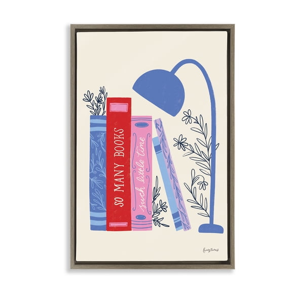 Stupell Industries So Many Books Little Time Brown Framed Floater Canvas Wall Art, design by Becky Thorns, 25 x 17