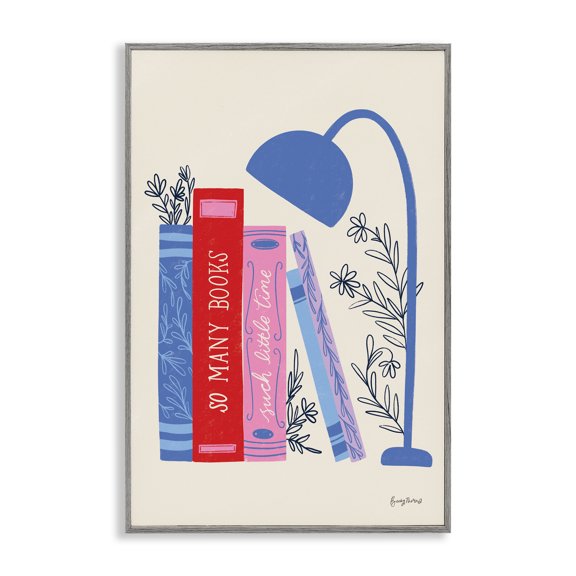 Stupell Industries So Many Books Little Time Gray Framed Giclee Art, design by Becky Thorns, 18 x 12
