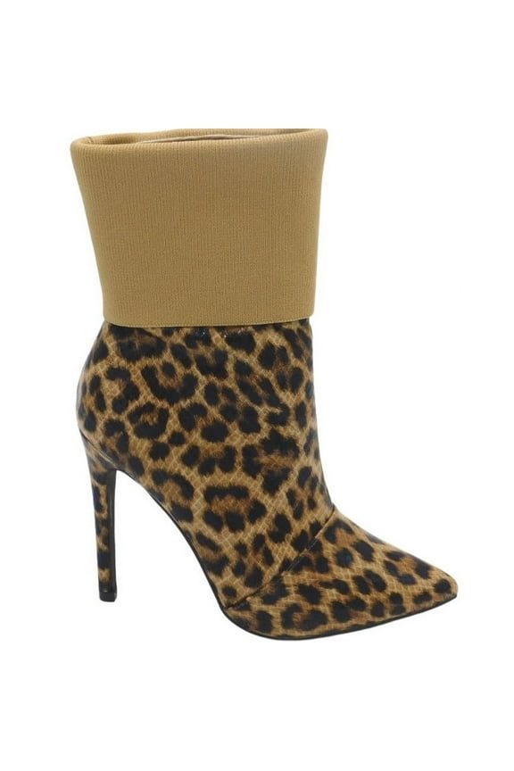 Womens's 3/4 Cuff Leopard Print Pointed Toe High Heel Side Zipper Booties