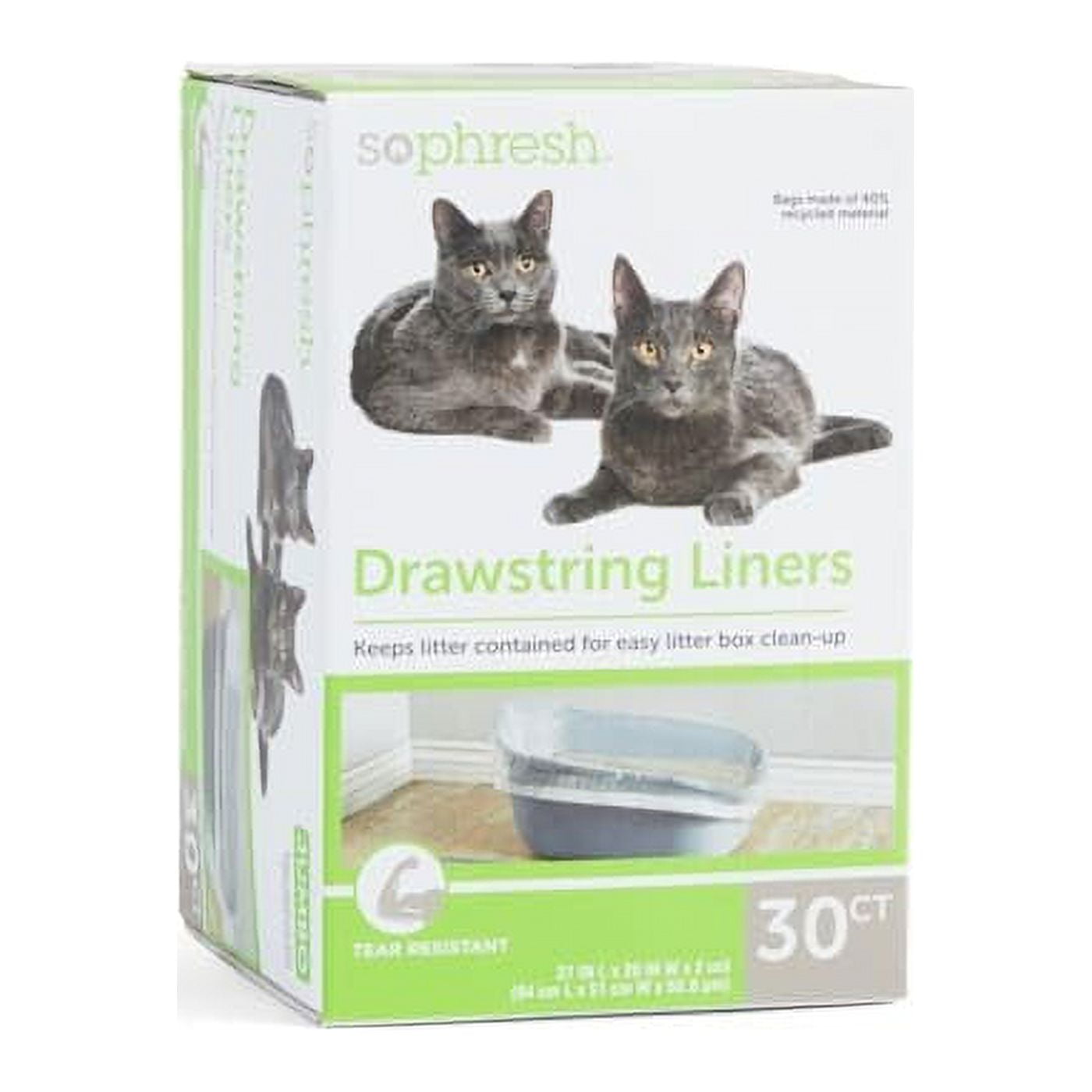 So Phresh Drawstring Cat Litter Box Liners, 37" L X 20" W, Count of 30
