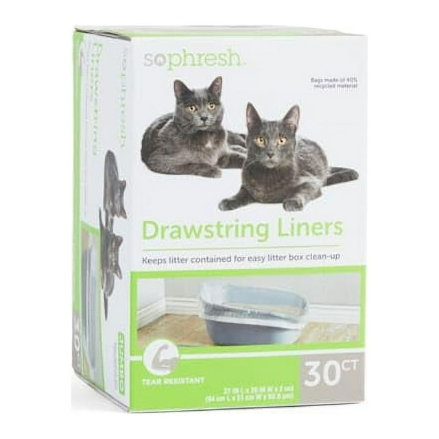 So Phresh Drawstring Cat Litter Box Liners, 37" L X 20" W, Count of 30