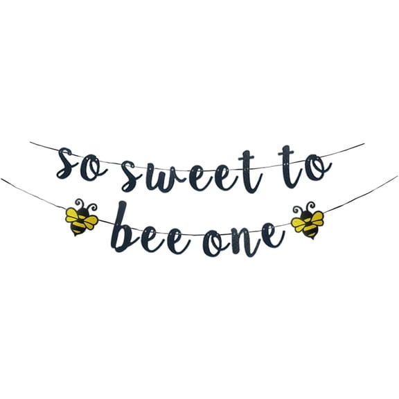 So Sweet To Bee One Banner, Black Paper Sign For Bumble Bee Theme Baby Shower/Gender Reveal Party Supplies, Kids First Birthday Party Decorations