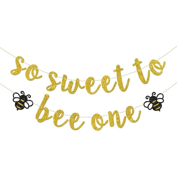 So Sweet to Bee One Banner, Bumble Bee Themed Baby Shower Party Decorations, 1st Birthday Party Decorations, Gold Glitter