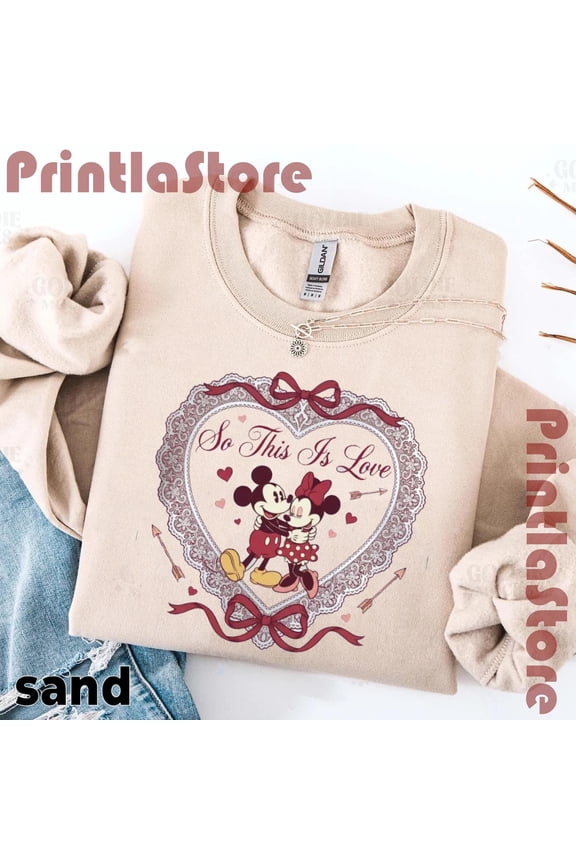 So This Is Love Minnie And Mickey Coquette Heart Couple Sweatshirt All size S-3XL