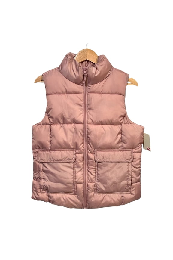 Women's Full Zip Fashion Puffer Vest Rose Pink Size M Front Pockets Quilted