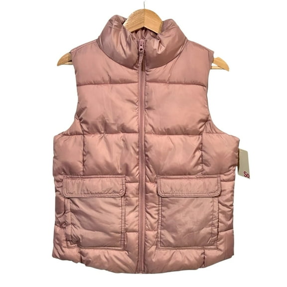 So Women's Full Zip Fashion Puffer Vest Rose Pink Size S Front Pockets Quilted