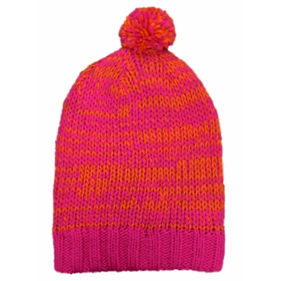 So Womens Pink & Orange Speckled Knit Beanie Stocking Pom Pom Cap Hat