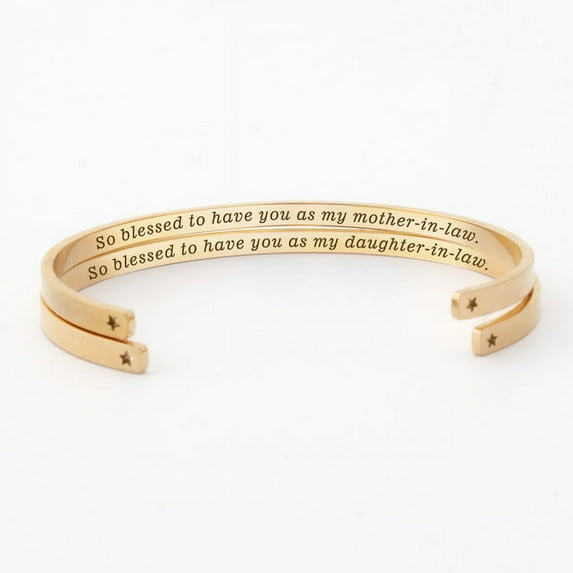 "So blessed to have you…" Rose Gold Stainless Steel Mother & Daughter Hidden Message Cuff Bracelets Match Mother's Day Gift for Mom Her Gift Set