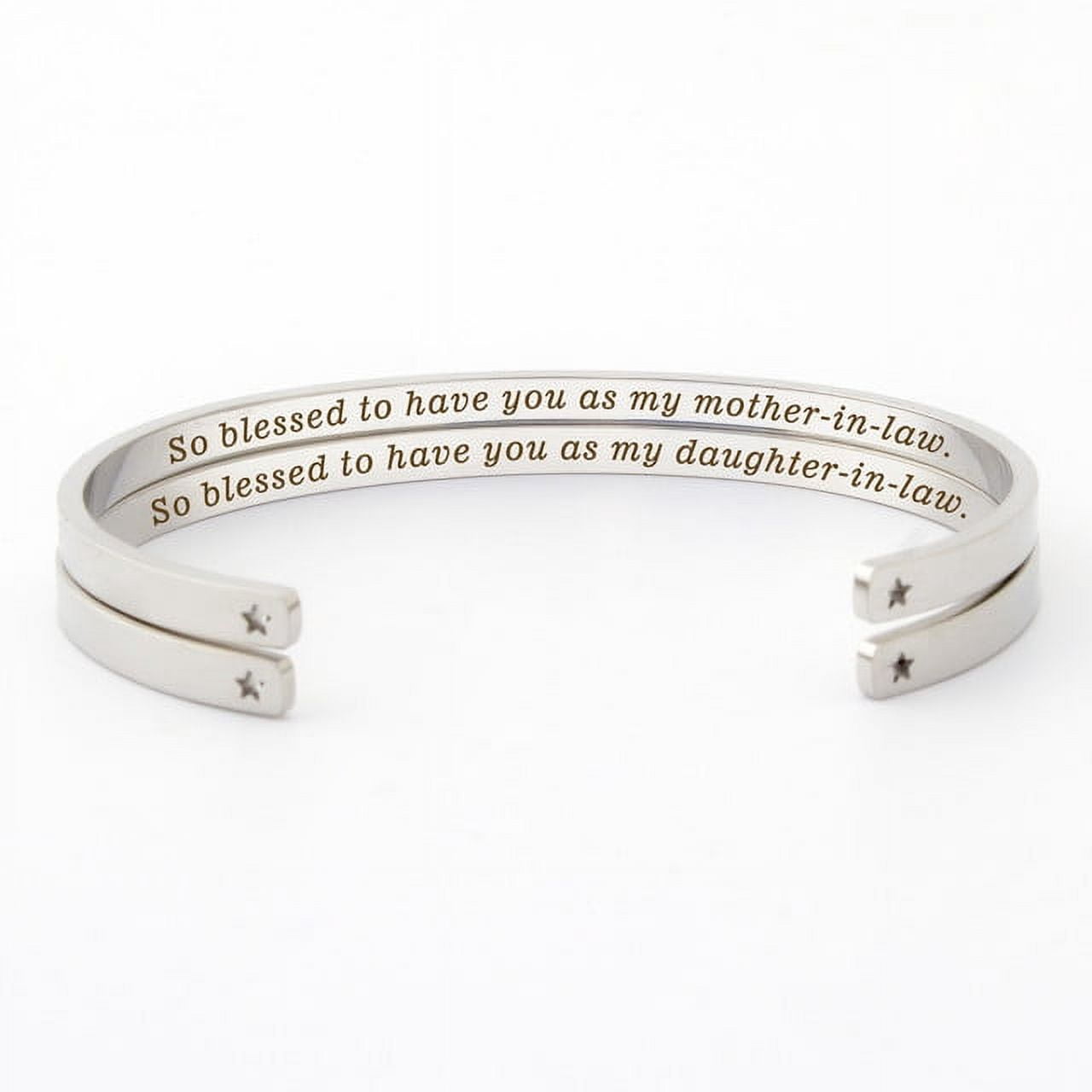 "So blessed to have you…" Silver Stainless Steel Mother & Daughter Hidden Message Cuff Bracelets Match Mother's Day Gift for Mom Her Gift Set