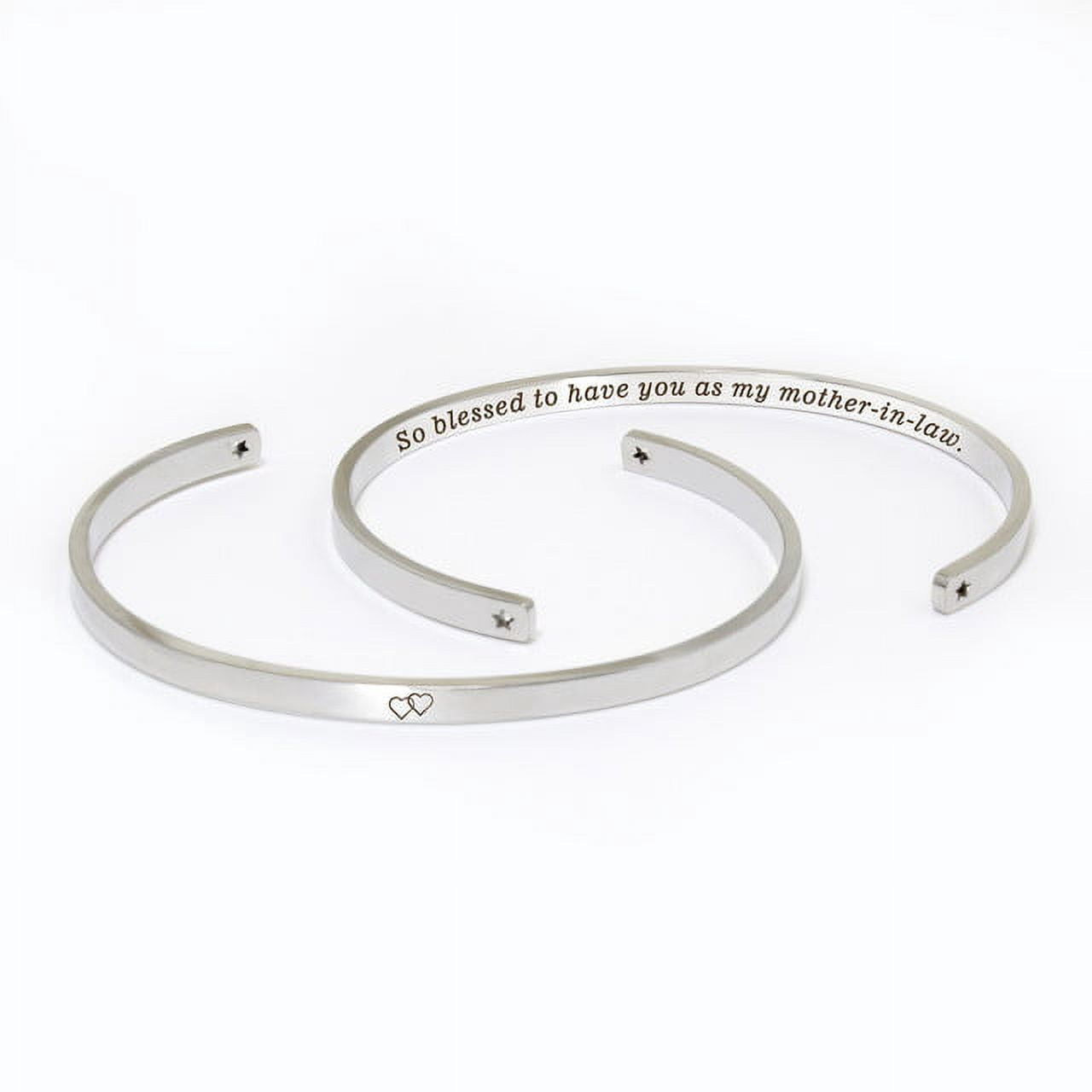 "So blessed to have you as my mother-in-law" Adjustable Silver Stainless Steel Cuff Bangle Mother's Day Gift Set