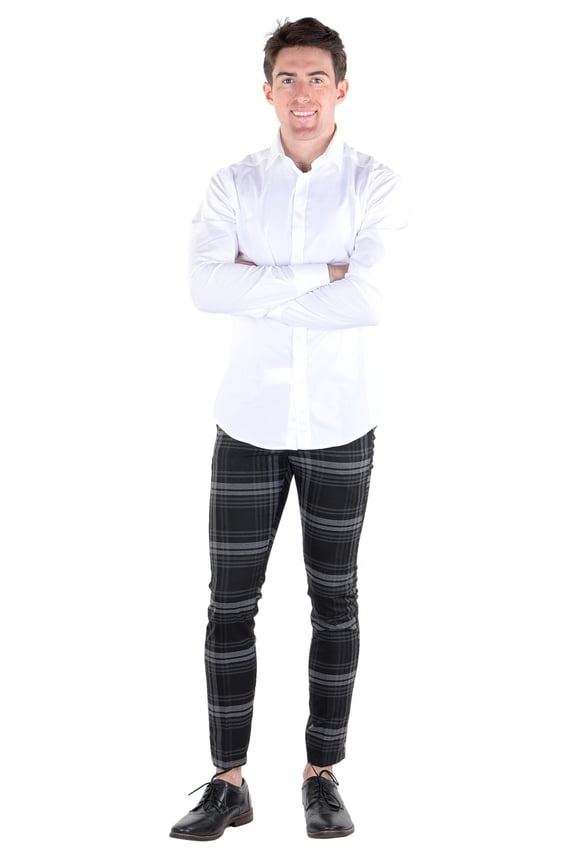 Men's DJ Plus All Over Check Pattern Dress Pant Black 40WX30L, EU48