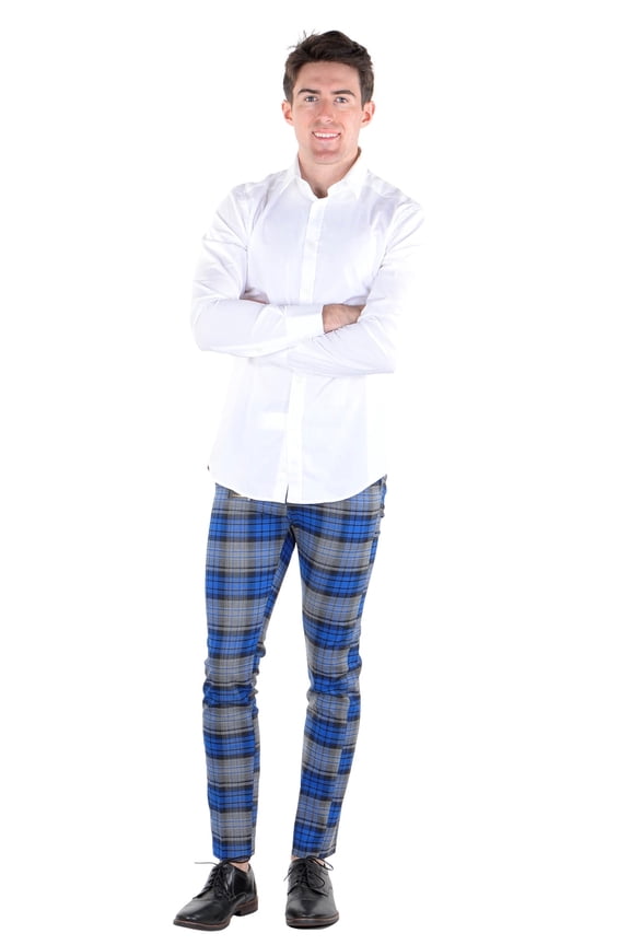 Men's DJ Plus All Over Check Pattern Dress Pant Blue 40WX30L, EU48