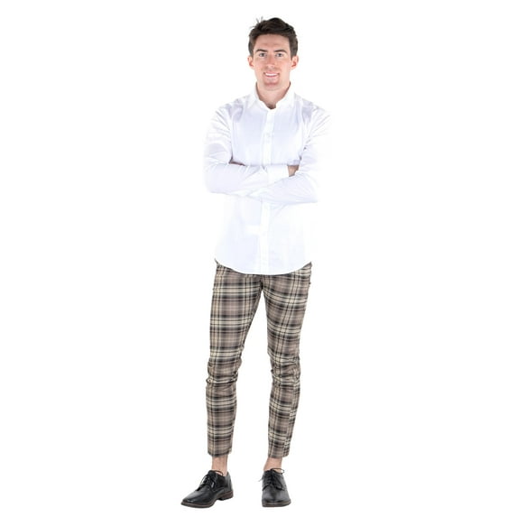 SoCal Look Men's DJ Plus All Over Check Pattern Dress Pant Brown 34WX30L, EU42