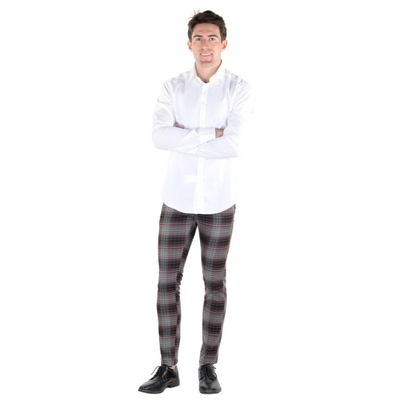 SoCal Look Men's DJ Plus All Over Check Pattern Dress Pant Burgundy 40WX30L,EU48