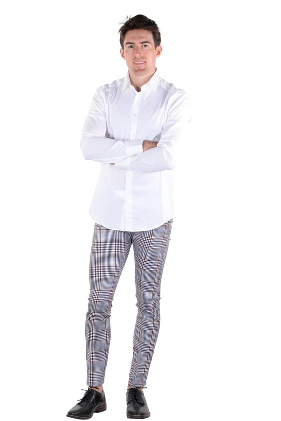 Men's DJ Plus All Over Check Pattern Dress Pant White 40WX30L, EU48