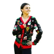 SOCAL LOOK Women Ugly Christmas Sweater - Funny Acrylic Holiday Cardigan, Festive Xmas Pullover S