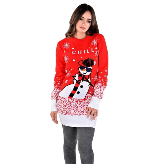 Socal Look Women's Ugly Christmas Sweater Dress – Long Sleeve Acrylic Crew Neck Pullover, L