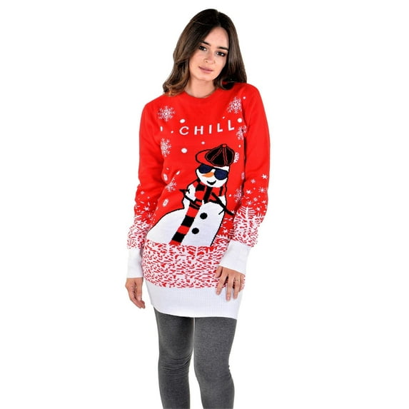 Socal Look Women's Ugly Christmas Sweater Dress – Long Sleeve Acrylic Crew Neck Pullover, M