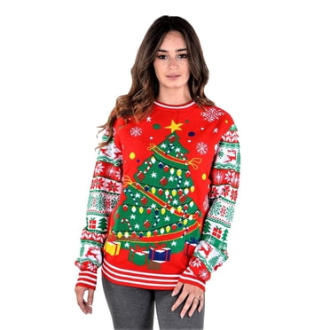 MyFav Women's Funny Ugly Christmas Sweater - Santa & Snowflake Novelty Pullover, Size Small