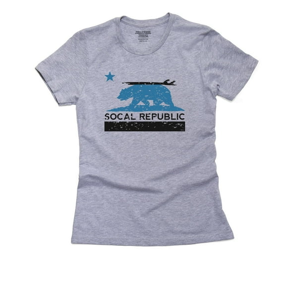SoCal Republic - California Surfing Bear Vintage Women's Cotton Grey T-Shirt