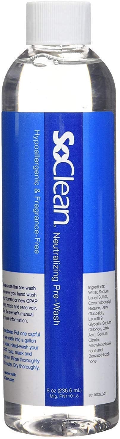 SoClean Neutralizing CPAP Pre-Wash, Fragrance-Free, Dye-Free, Compatible with All Washable CPAP Equipment, 8 Ounce Bottles, 3 pack