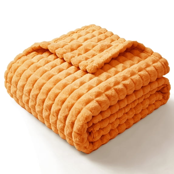 SoComfy by Bedelite Orange 3D Checkered Fleece Throws, 60"x50"