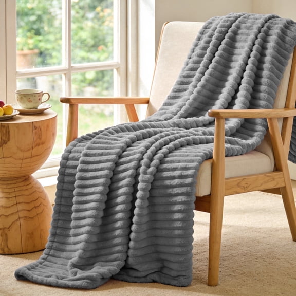 SoComfy by Bedelite Throw Ribbed Fleece Blanket, 3D Plush, 300 GSM, 50 x 60 in, Grey